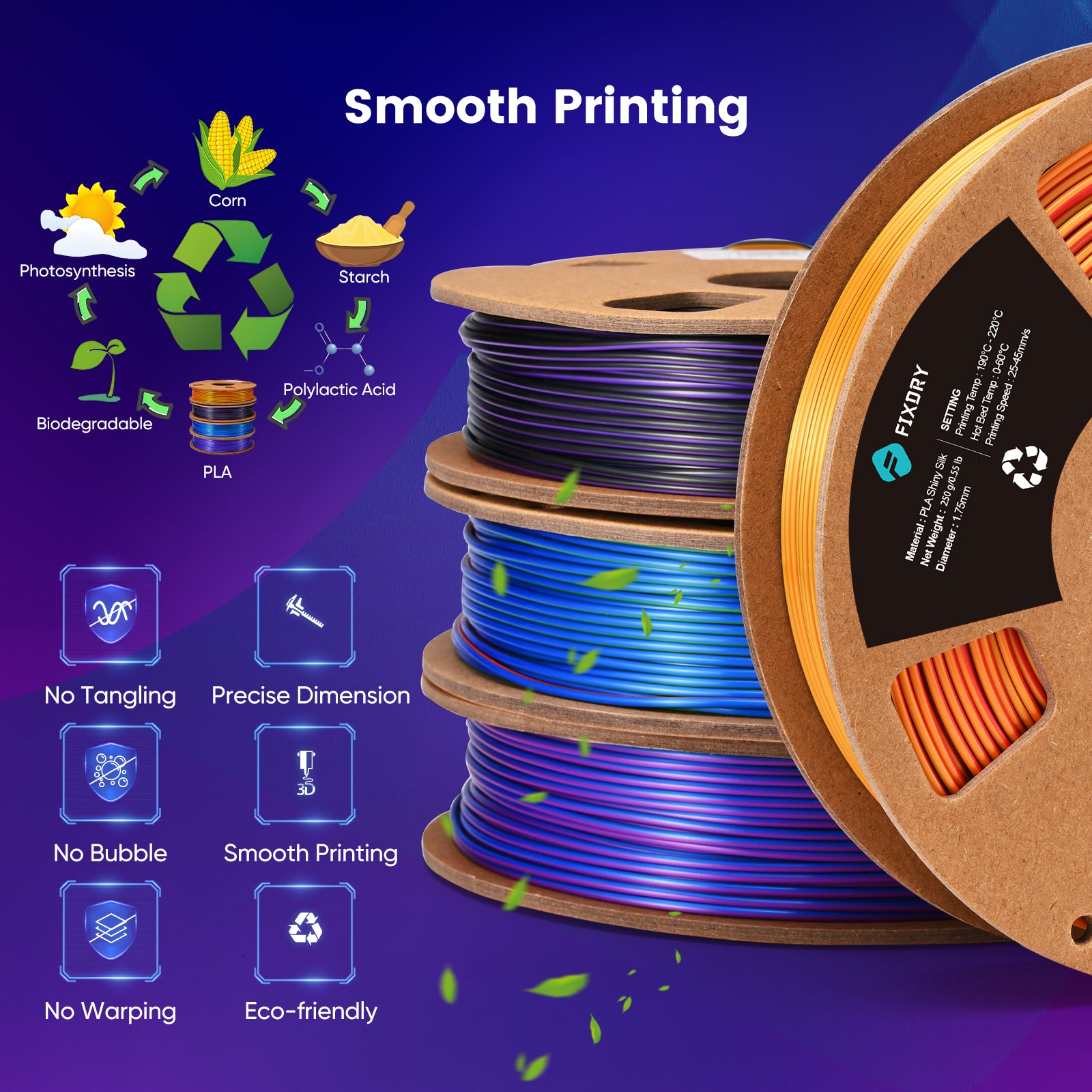 FIXDRY 3D Printer Filament Dual Colors and Triple Colors Material Bundle
